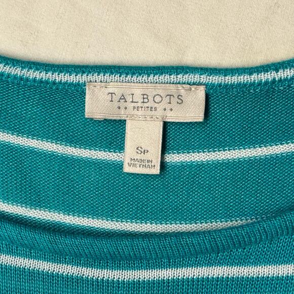Talbots Pullover Lightweight Sweater, Women's Size Sp, Turquoise Blue & White - Picture 7 of 8